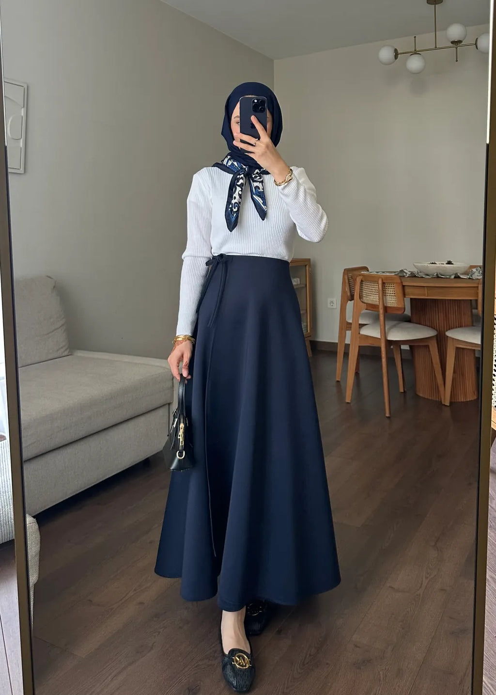 Yandan Bağlamalı Scuba Etek Lacivert