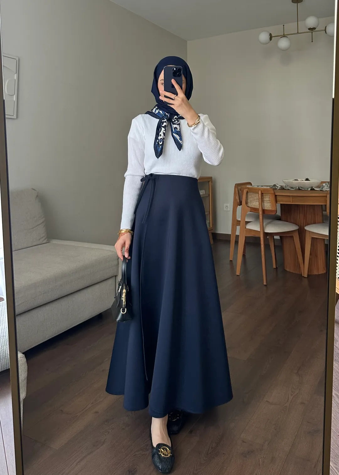 Yandan Bağlamalı Scuba Etek Lacivert