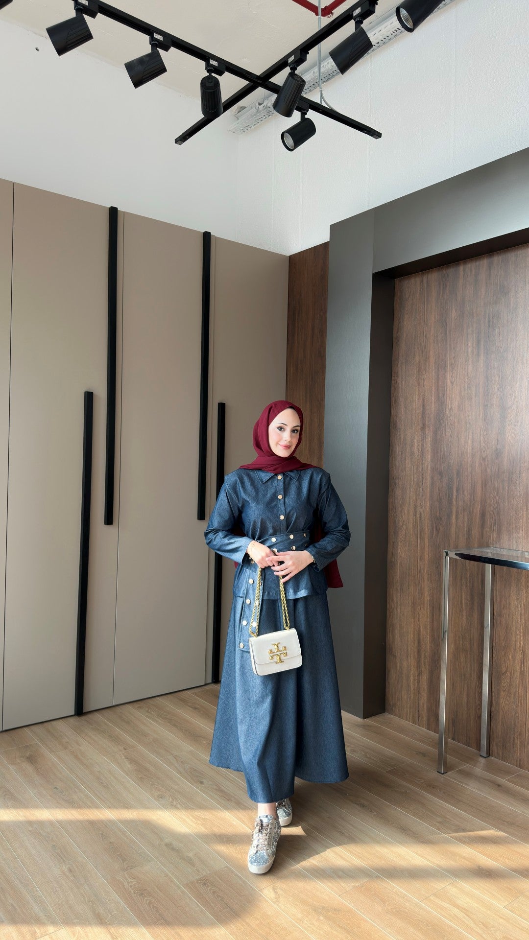 Dora Gold Düğmeli İkili Kot Takım Koyu Mavi