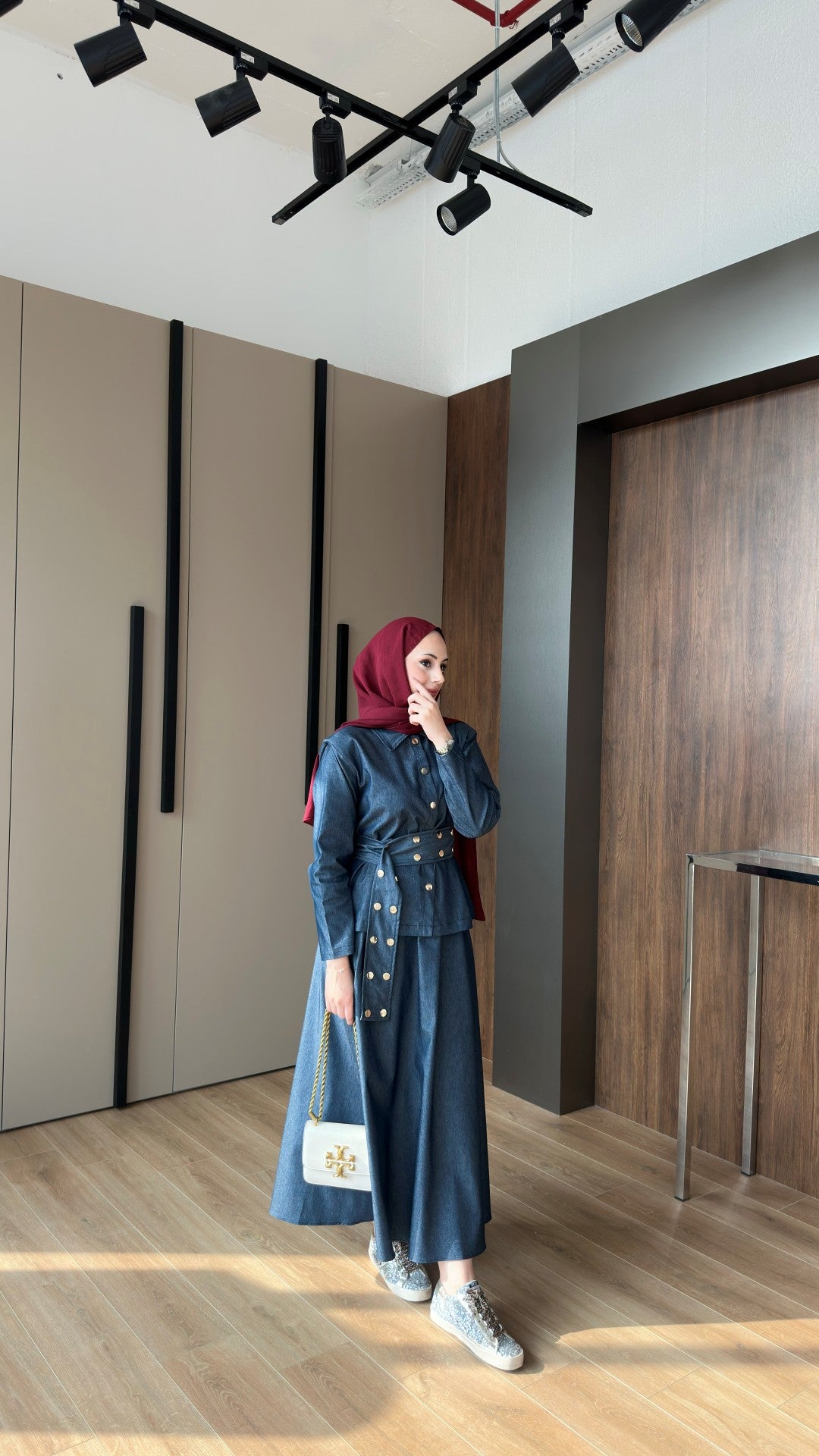 Dora Gold Düğmeli İkili Kot Takım Koyu Mavi