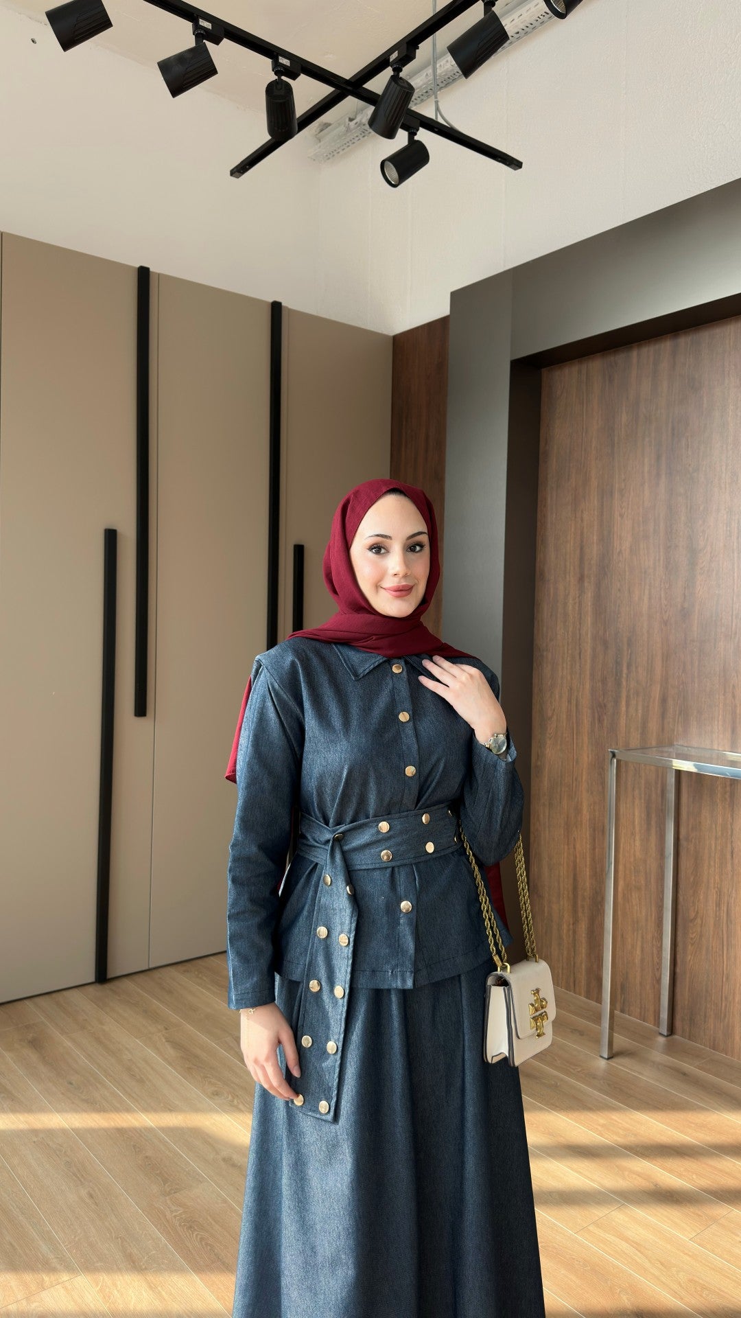 Dora Gold Düğmeli İkili Kot Takım Koyu Mavi