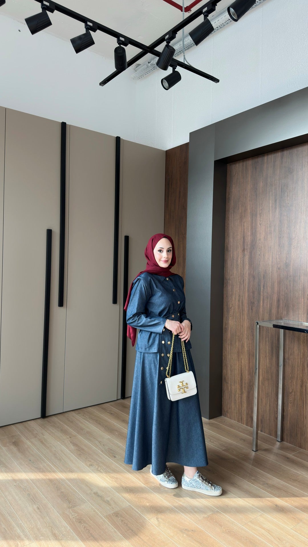 Dora Gold Düğmeli İkili Kot Takım Koyu Mavi