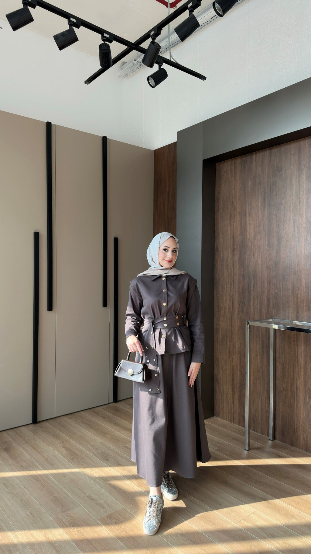 Dora Gold Düğmeli İkili Kot Takım Kahverengi