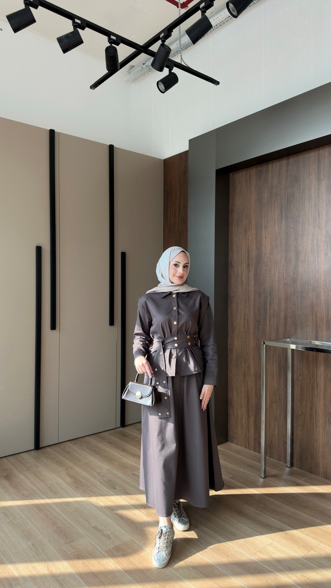 Dora Gold Düğmeli İkili Kot Takım Kahverengi