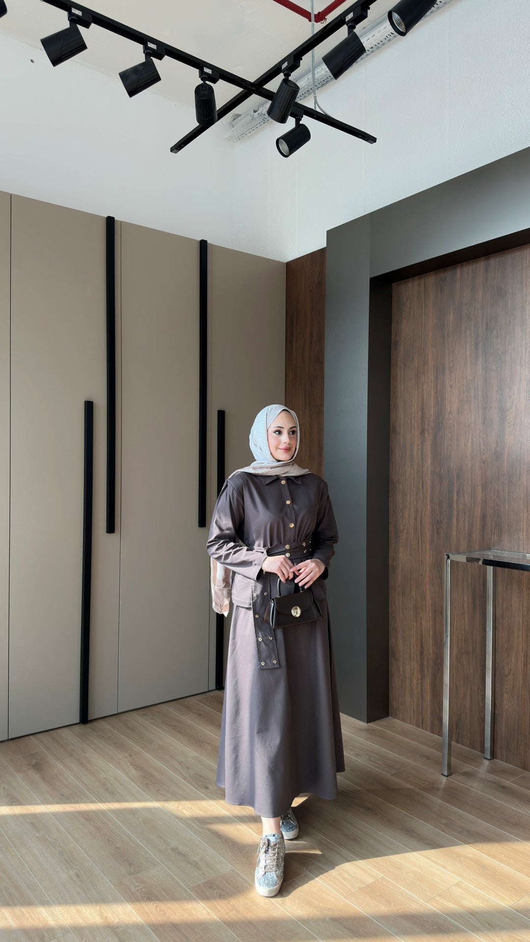 Dora Gold Düğmeli İkili Kot Takım Kahverengi