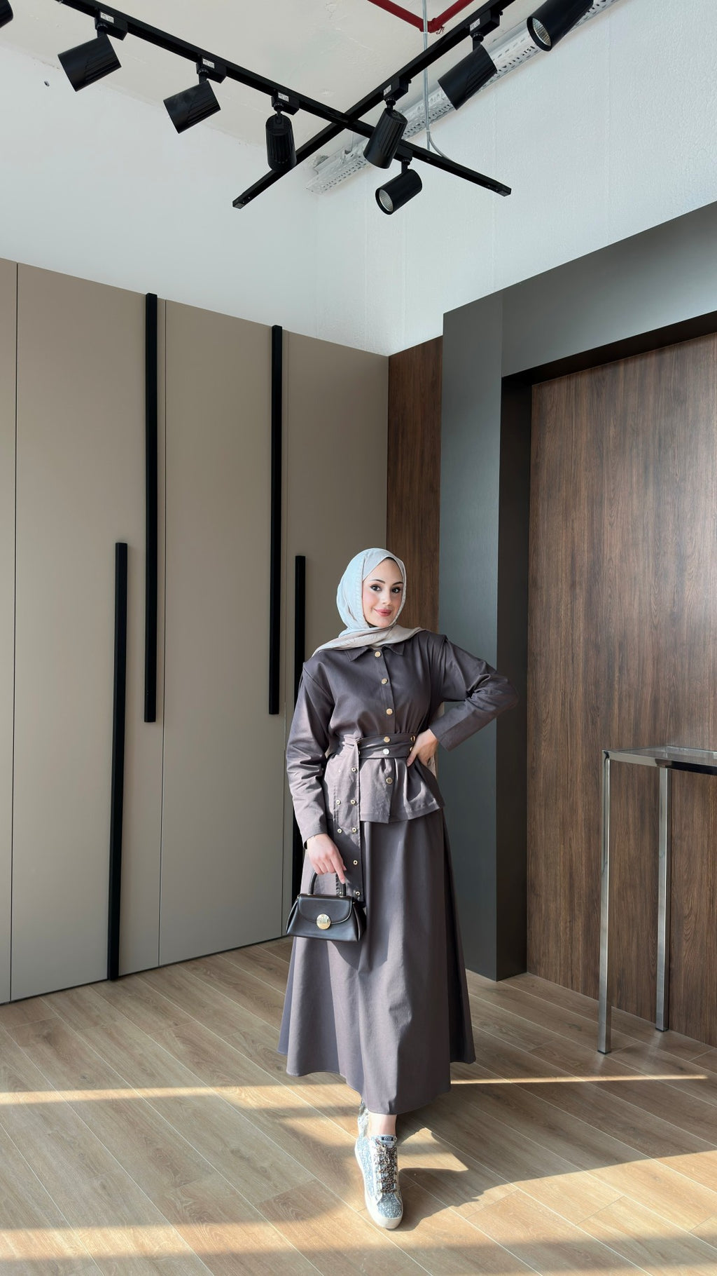 Dora Gold Düğmeli İkili Kot Takım Kahverengi