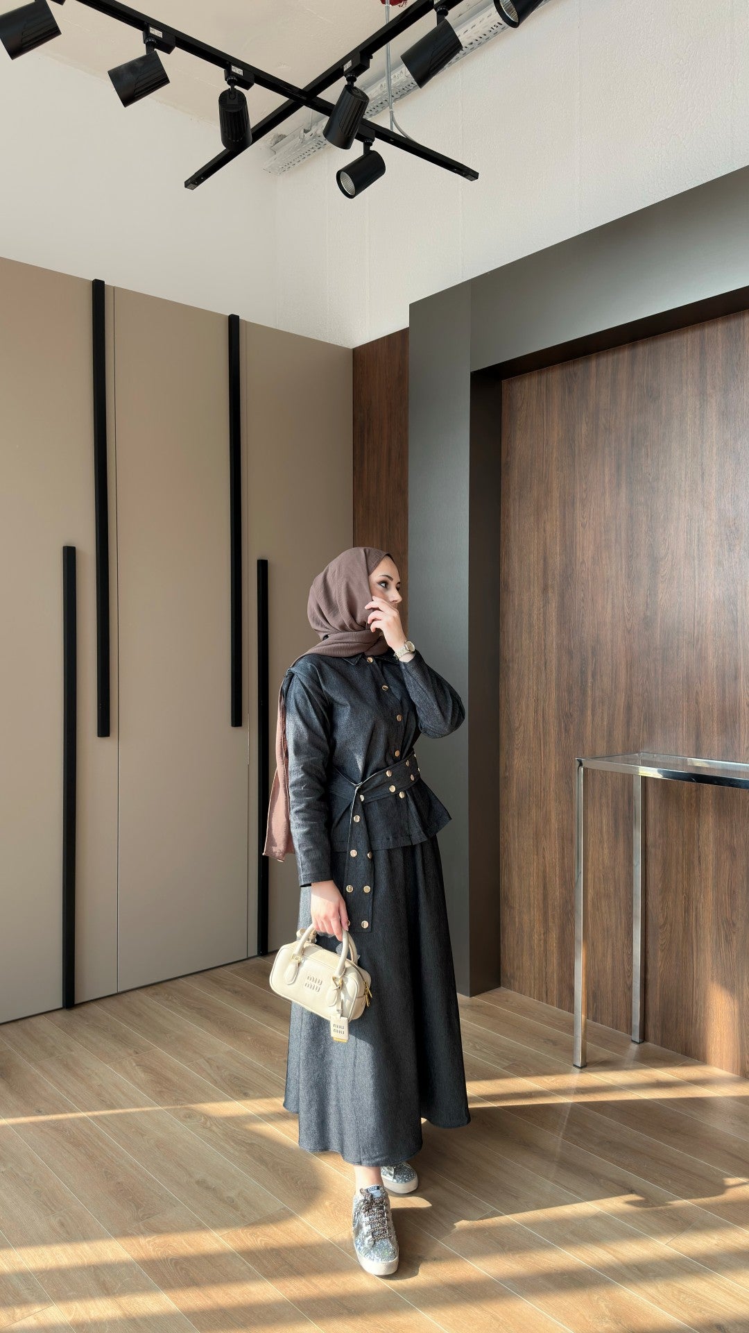 Dora Gold Düğmeli İkili Kot Takım Siyah