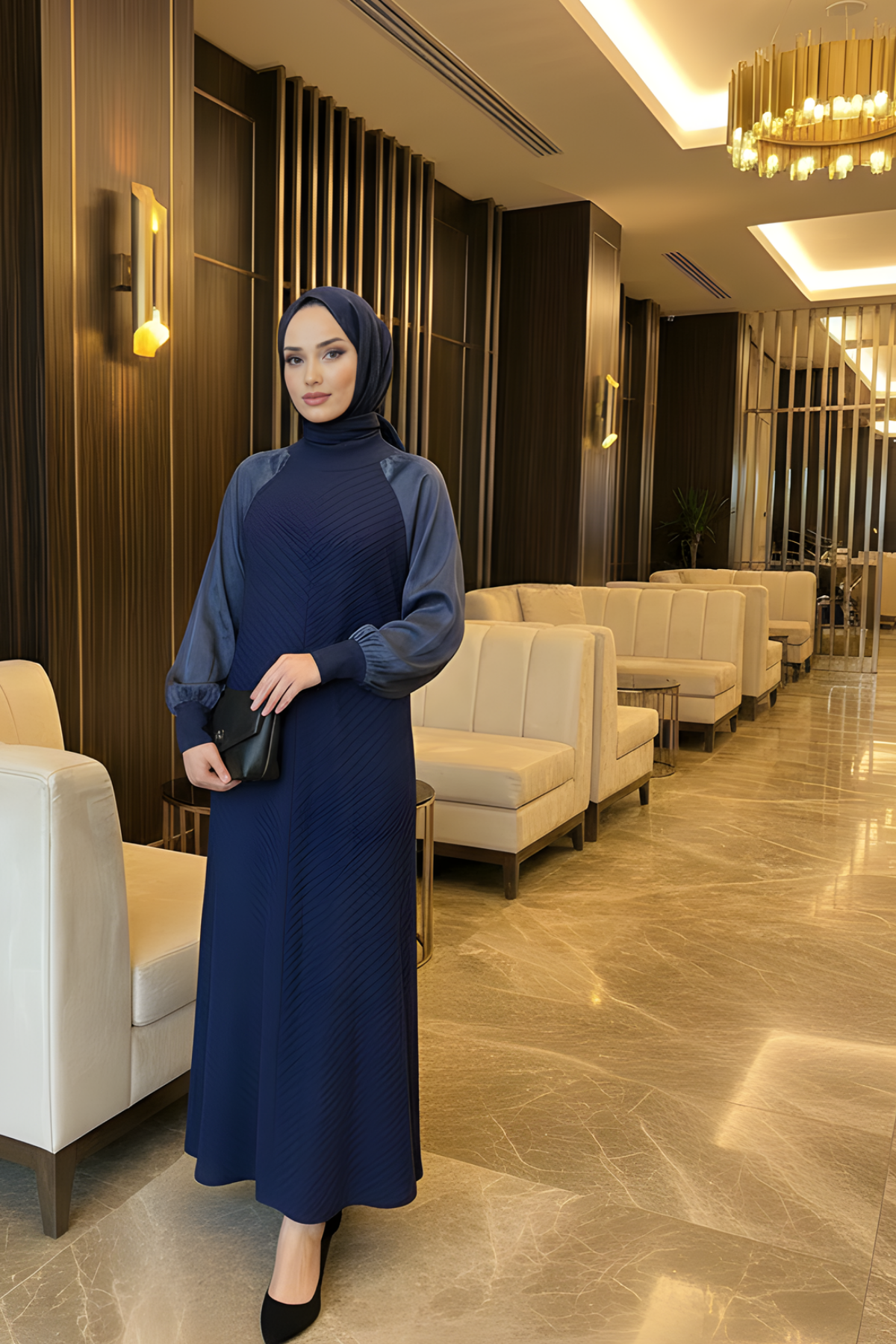 Özel Tasarım İpek Cupra Alya Elbise - Lacivert