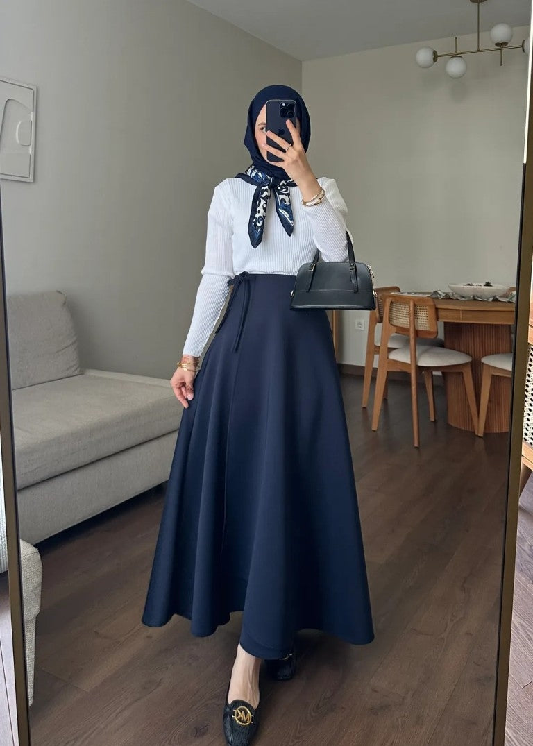 Yandan Bağlamalı Scuba Etek Lacivert