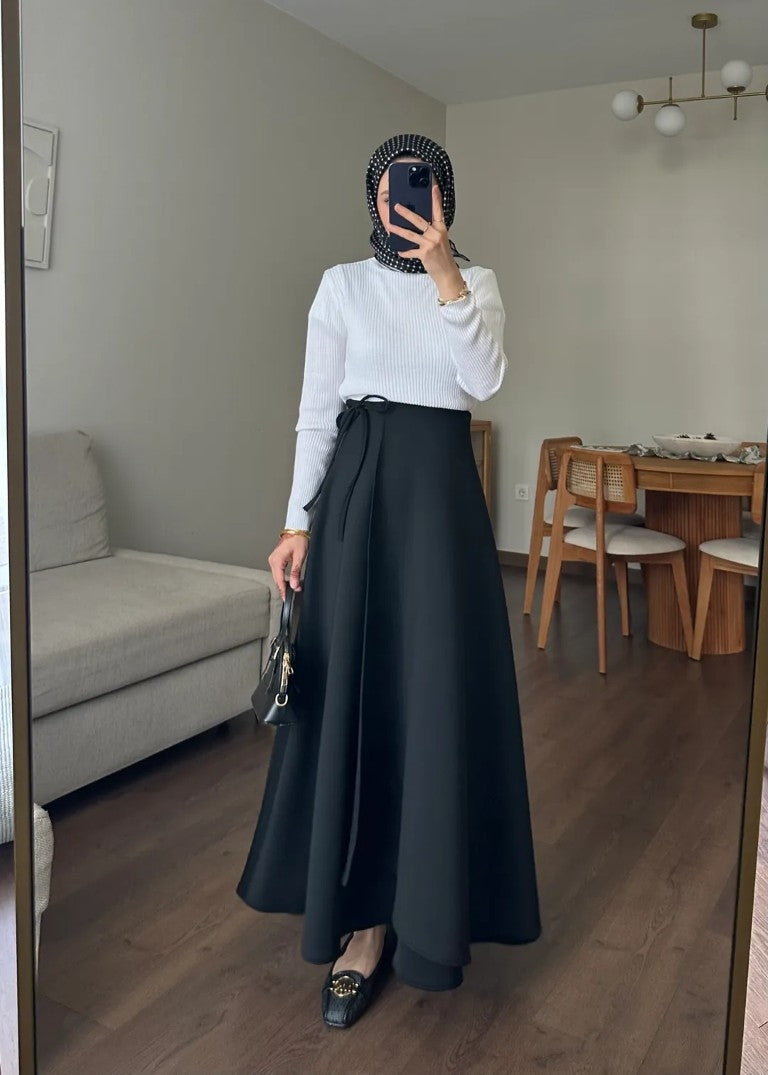 Yandan Bağlamalı Scuba Etek Siyah