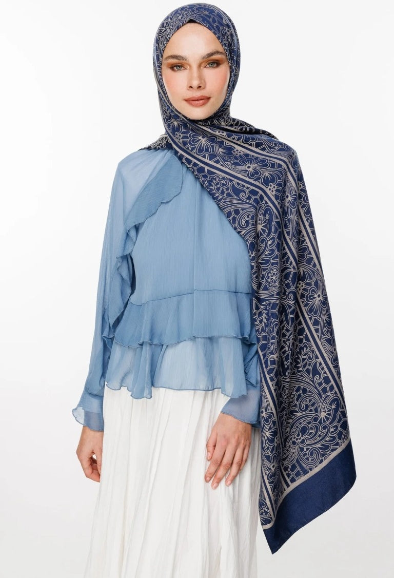 Lavin Desen Çift Taraflı Şal Lacivert - Bej