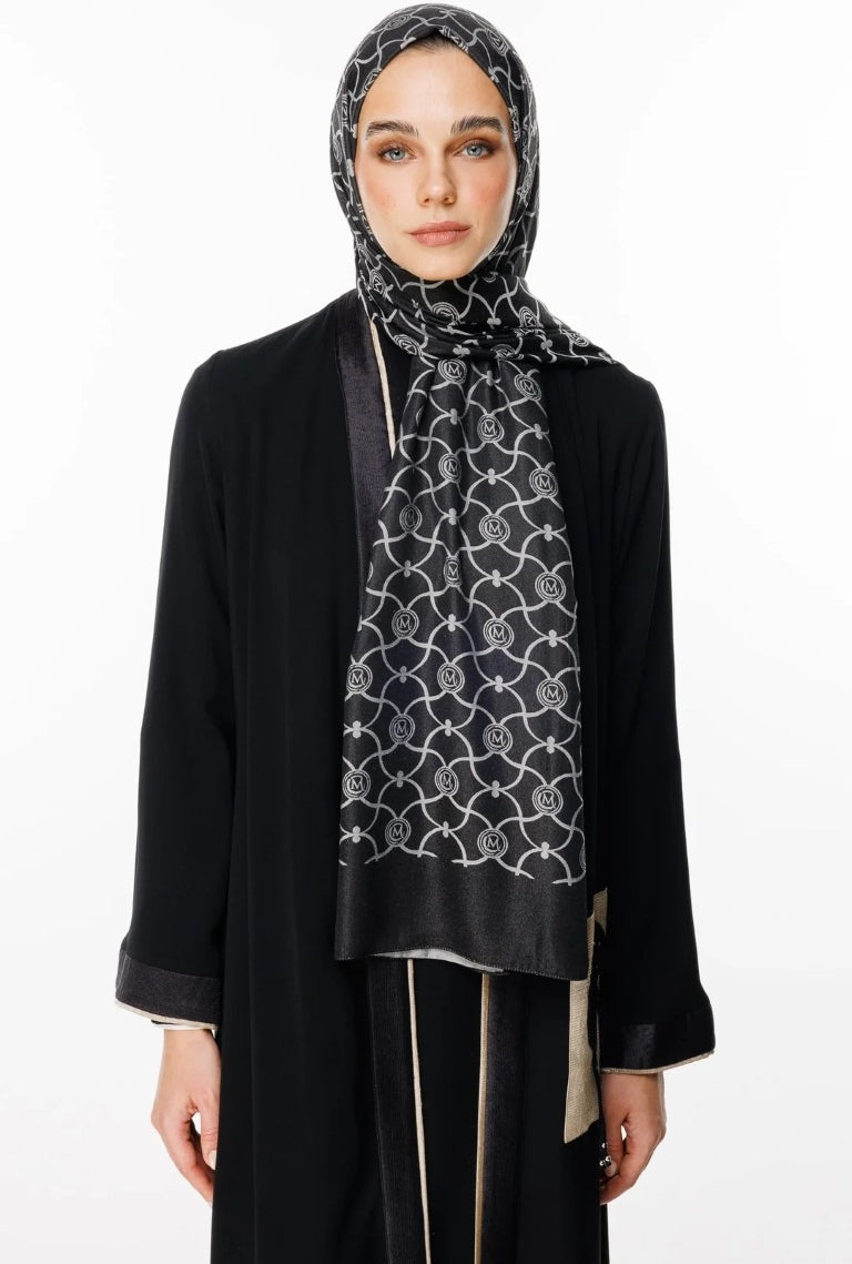 Marrakech Desen Çift Taraflı Şal - Siyah