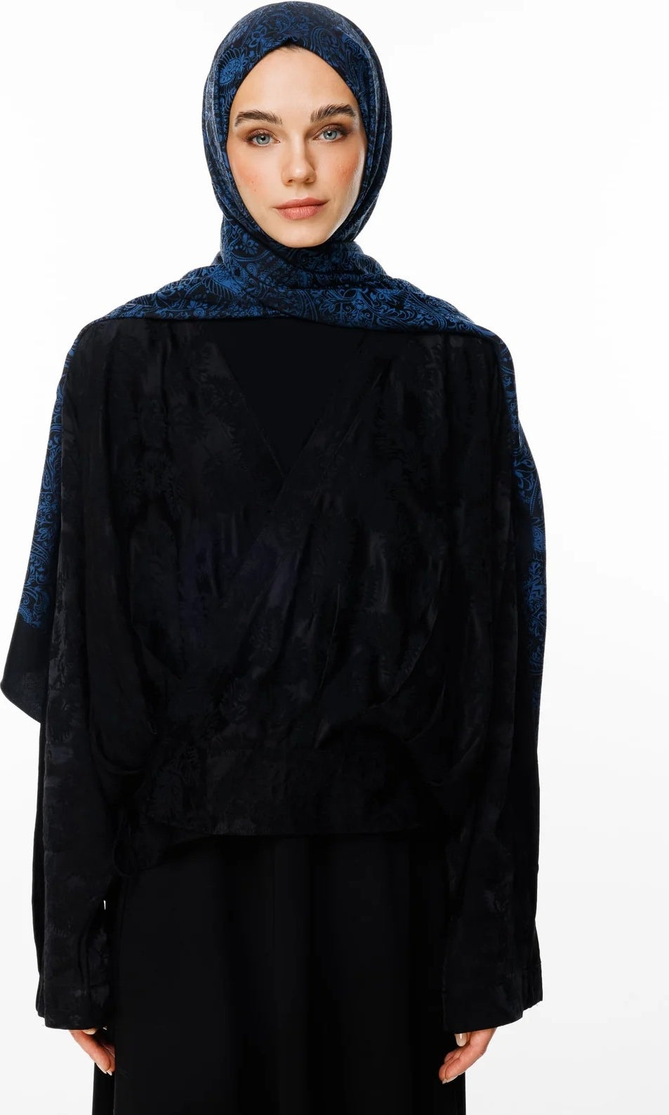 Velora Desen Çift Taraflı Şal İndigo - Siyah