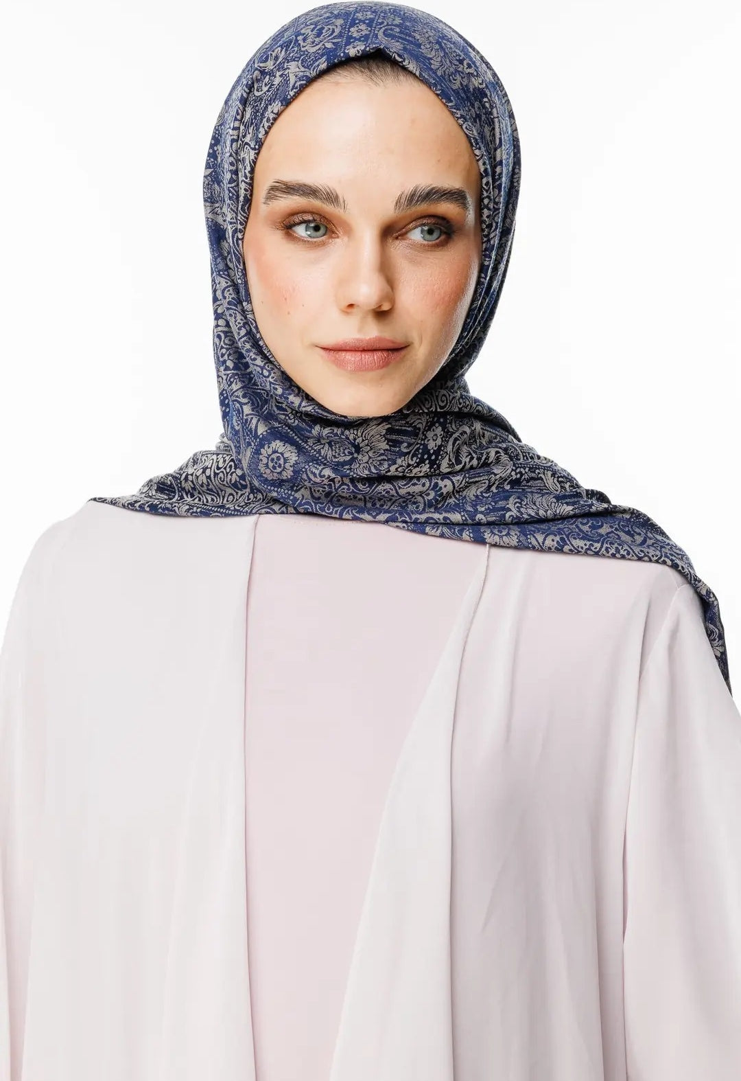 Henna Desen Çift Taraflı Şal Lacivert - Bej