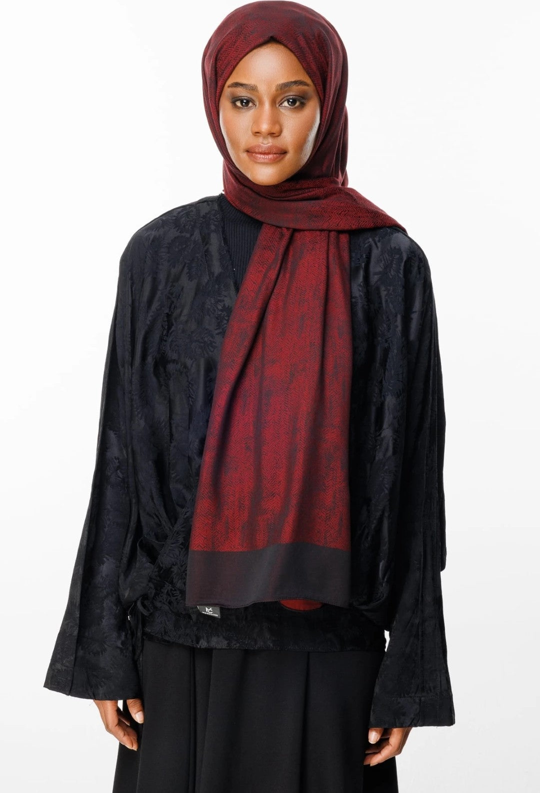 Sahra Desen Çift Taraflı Şal Siyah - Bordo